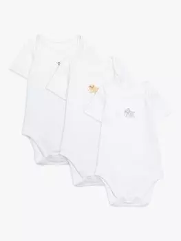 Боди с короткими рукавами и вышивкой животных John Lewis для малышей, 3 шт., белые