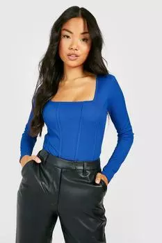 Боди с корсетом petite rib Boohoo, кобальтовый