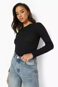Боди с круглым вырезом и длинными рукавами boohoo, черный