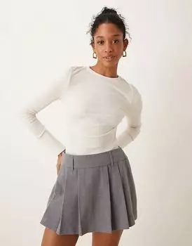 Боди с круглым вырезом и длинными рукавами в кремовом цвете New Look