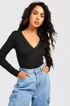 Боди с кружевной отделкой Boohoo, черный