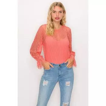 Боди с кружевной отделкой и полосками Shadow FASHNZFAB, цвет coral