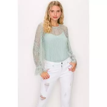Боди с кружевной отделкой и полосками Shadow FASHNZFAB, цвет mint