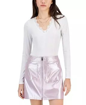 Боди с кружевной отделкой и V-образным вырезом Self Esteem, белый