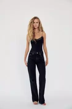 Боди с кружевной отделкой ZARA, черный