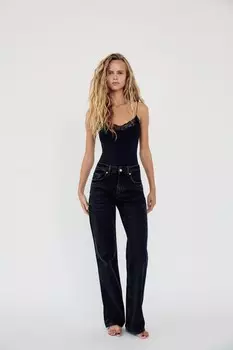 Боди с кружевной отделкой ZARA, черный