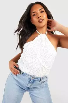 Боди с кружевным корсетом и деталями Boohoo, белый