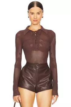 Боди с кружевным воротником-ажуром Fleur Du Mal, коричневый
