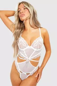 Боди с кружевными оборками и цветочным принтом boohoo, белый