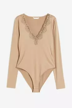 Боди с кружевом H&amp;M, бежевый