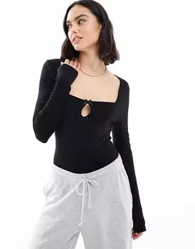 Боди с квадратным вырезом и длинными рукавами, вырезом-замочной скважиной Miss Selfridge