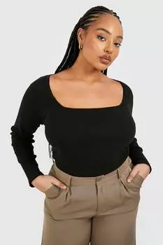 Боди с квадратным вырезом plus Boohoo, черный