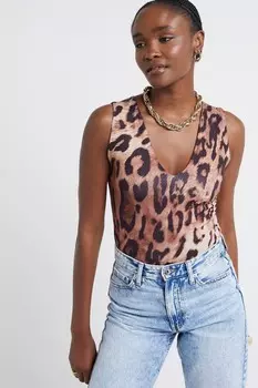 Боди с леопардовым принтом и V образным вырезом River Island, коричневый