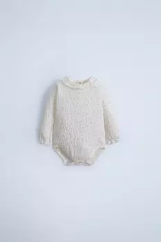Боди с листьевым принтом и воланами ZARA, светло-бежевый