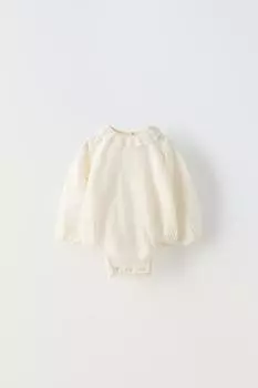 Боди с оборками и отстрочкой ZARA, светлый экрю