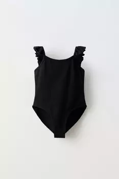 Боди с оборками на лямках ZARA, черный