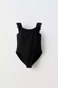 Боди с оборками на лямках ZARA, черный