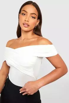 Боди с открытыми плечами и со ручками Boohoo, слоновая кость
