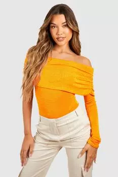 Боди с открытыми плечами из ацетата Boohoo, оранжевый