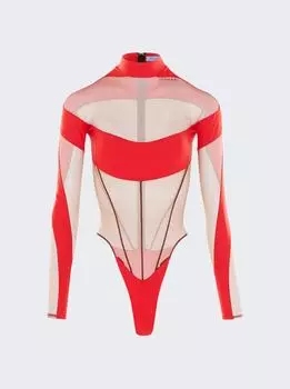 Боди с открытыми плечами Mugler, красный