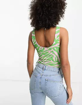 Боди с овальной спинкой и проймами ASOS DESIGN с гиперанималистическим зебровым принтом ASOS DESIGN