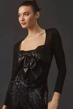 Боди с пайетками и бантом Anthropologie, черный