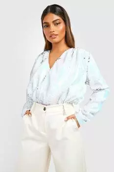 Боди с пайетками и со сборами на плечах Boohoo, белый