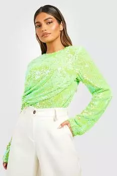 Боди с подплечниками и деталями драпирования Boohoo, лаймовый
