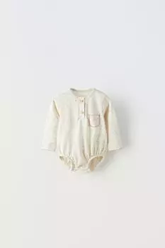 Боди с пятницами и карманом ZARA, светло-бежевый