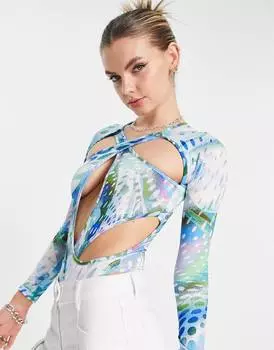 Боди с принтом ASYOU с перекрестными вырезами