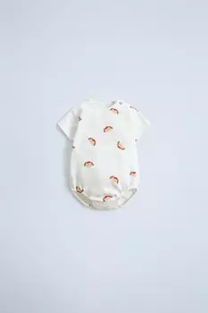 Боди с принтом собаки ZARA, устрично-белый