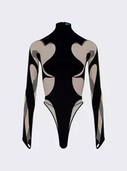 Боди с прозрачными вставками Mugler, цвет black and nude 02