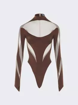 Боди с прозрачными вставками Mugler, цвет chocolate and nude 01
