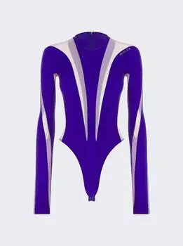 Боди с прозрачными вставками Mugler, цвет ultraviolet and nude 02