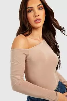 Боди с разрезным вырезом на одно плечо Boohoo, серо-коричневый