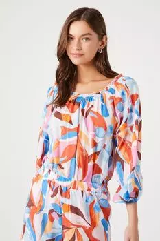 Боди с рюшами и цветочным принтом Forever 21, синий