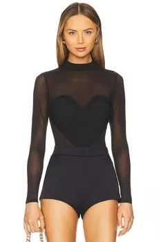 Боди с сетчатыми оборками и сердцем Fleur Du Mal, black