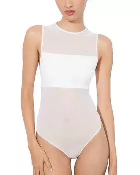 Боди с сетчатыми вставками и бретелькой-бандо Alice and Olivia, слоновая кость/кремовый