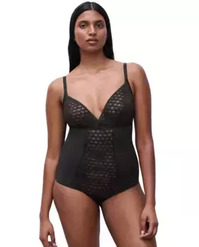 Боди с сеткой и цветочным кружевом из линии Poison Chantelle, черный
