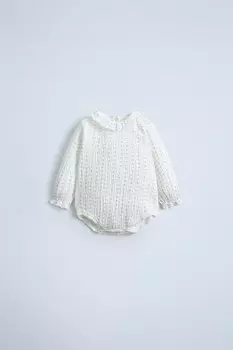 Боди с текстурным принтом ZARA, устрично-белый