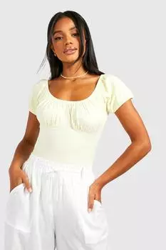 Боди с туфными рукавами Boohoo, лемон