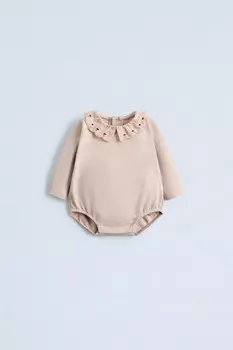 Боди с воланным воротником ZARA, розовый