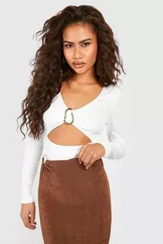 Боди с вырезами металлического кольца Boohoo, слоновая кость