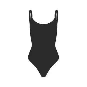 Боди с вырезом-круглым вырезом SKIMS Cotton Jersey, цвет Soot