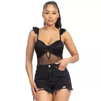 Боди с вырезом в форме сердца и оборками FASHNZFAB, черный