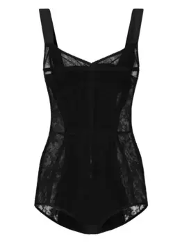 Боди с вырезом в форме сердца и кружевом DOLCE & GABBANA, черный