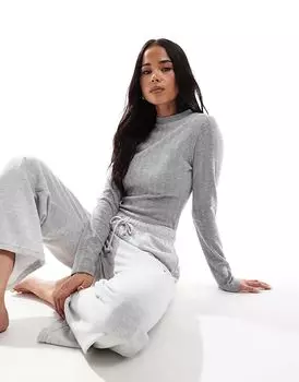 Боди с высоким воротом и длинными рукавами в сером меланжевом цвете Miss Selfridge