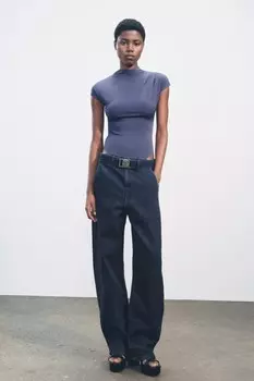 Боди с высоким воротом и плиссированным платьем ZARA, средне-серый