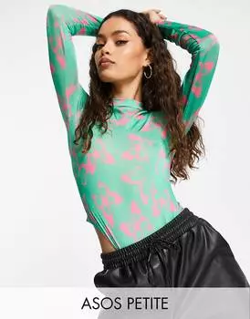 Боди с высоким вырезом и принтом в виде бабочек ASOS DESIGN Petite