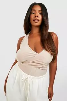 Боди с запахом plus halter Boohoo, серый